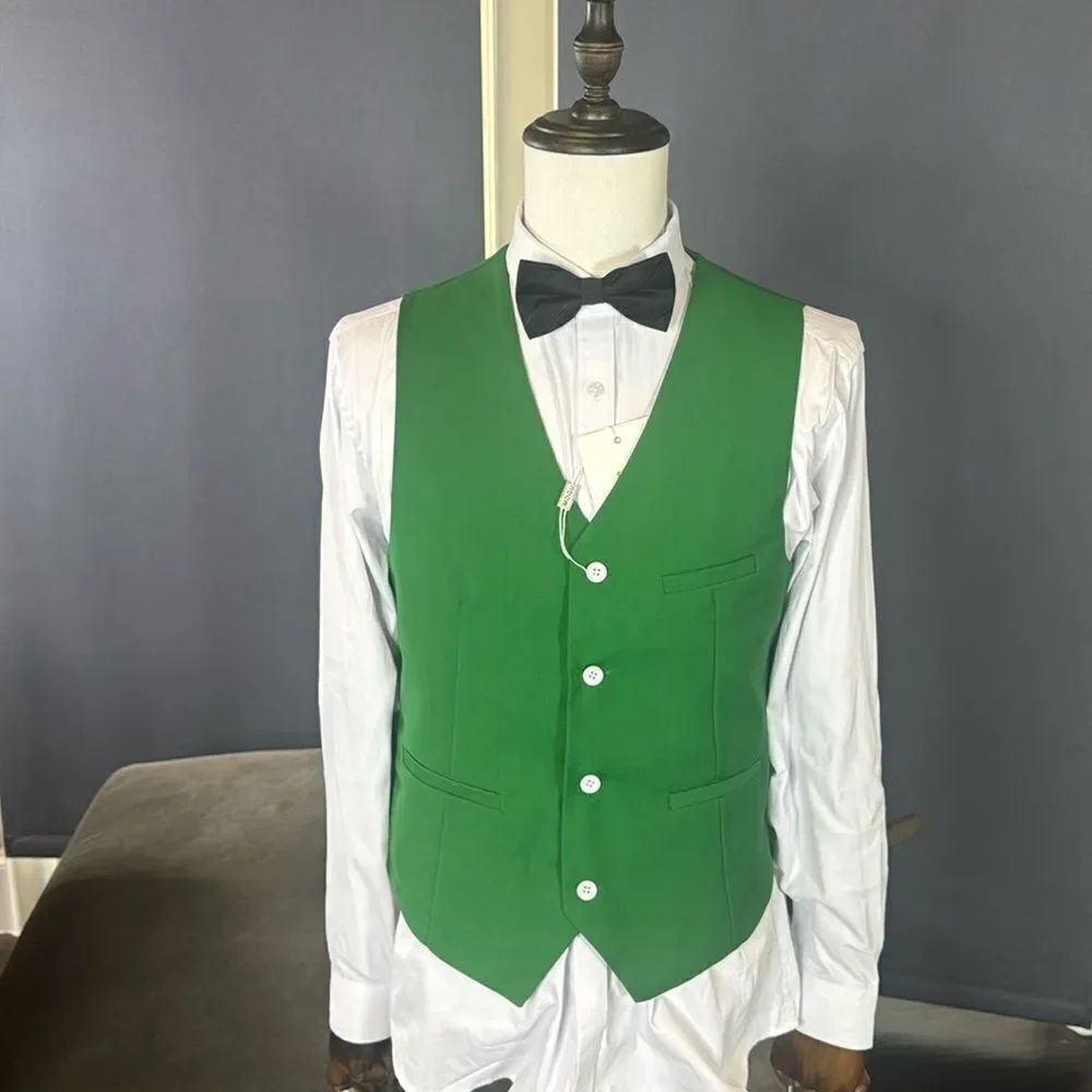 Men’s Green Prom Party Groomsmen Casual V-Neck Vest Size 32 NEW